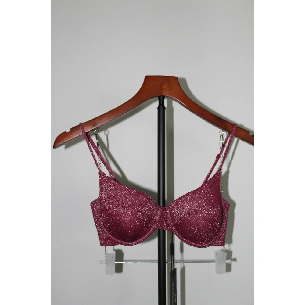 Triangl‎ Magenta Pink Glitter Underwire Bikini Top Small+ NWT Sparkly Swimwear
